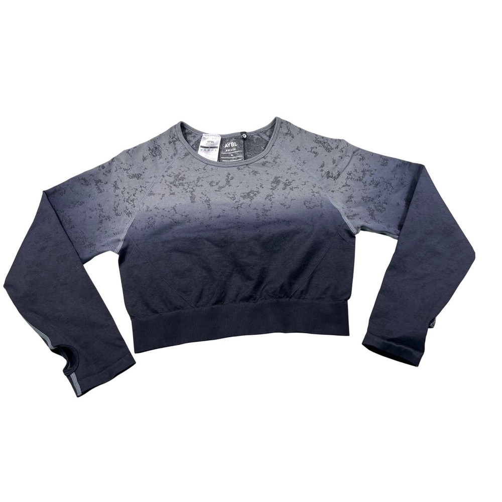 AYBL XL Gray Ombre Seamless Long Sleeve Crop‎ Top Gym Workout Athleisure